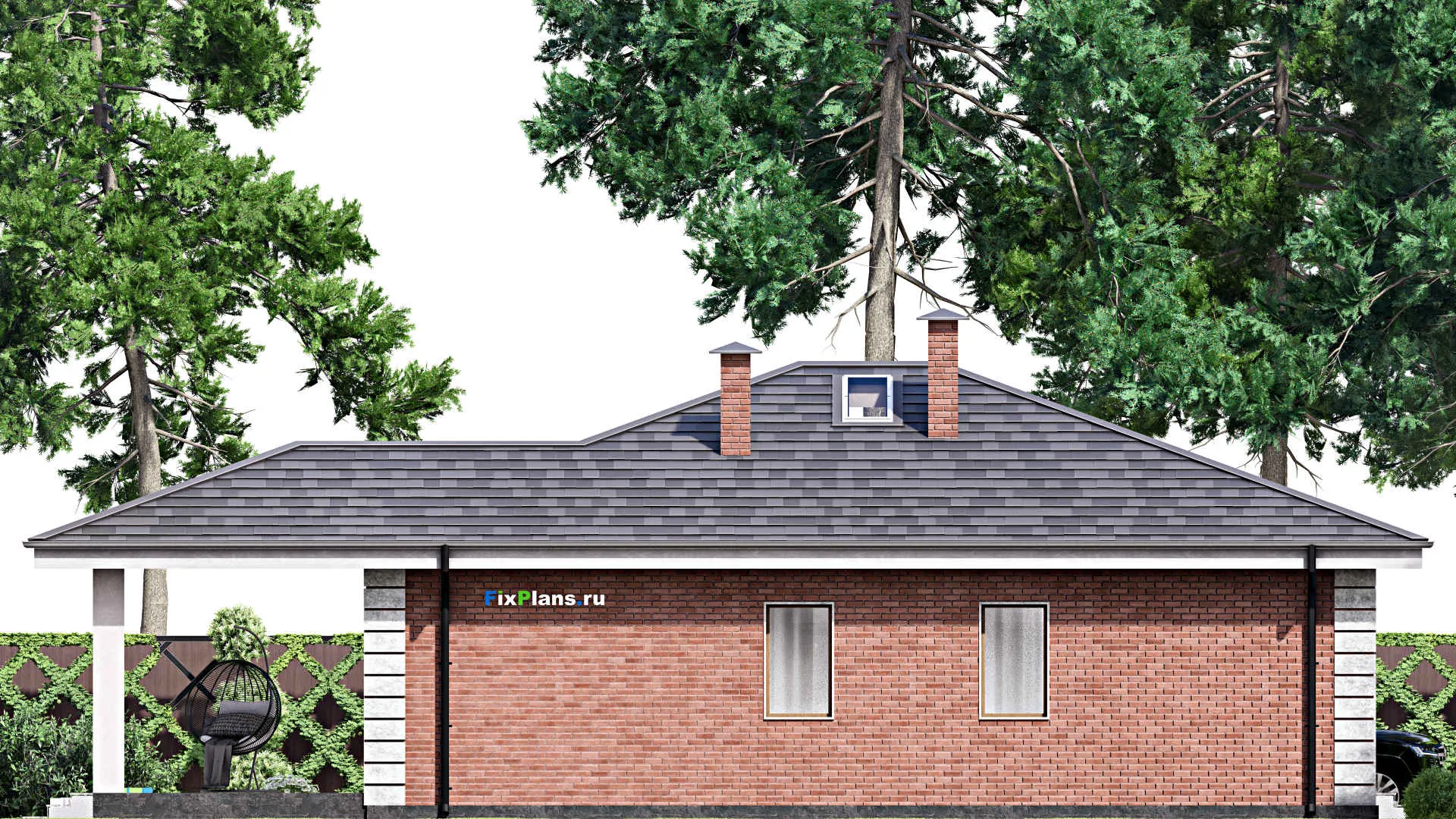 F-13850 - Проект одноэтажного дома 12 на 17, площадью 130 м² с террасой и 3 спальнями