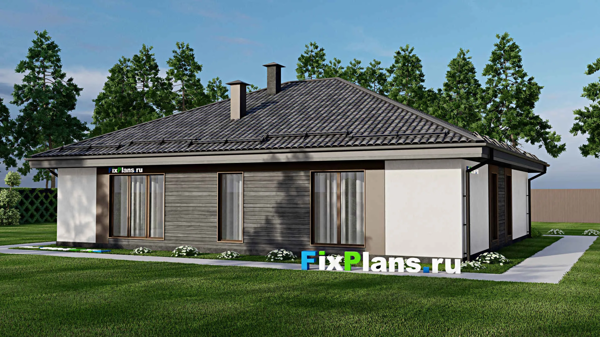 F-7127 - Проект одноэтажного дома 15 на 16, площадью 170 м² с 4 спальнями