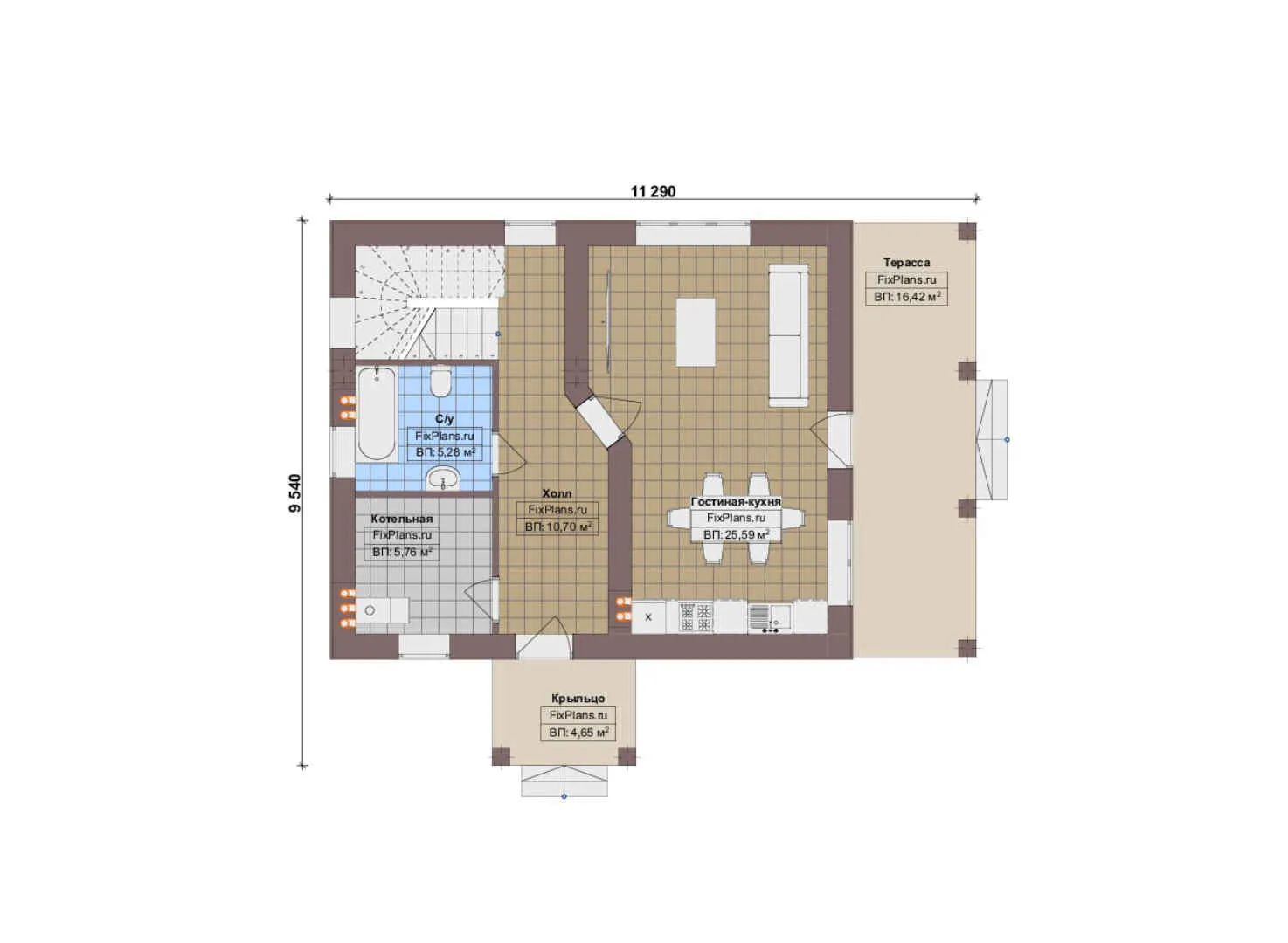 F-17342 - Планы дома с мансардой 10 на 12, площадью 120 м² с террасой и 3 спальнями