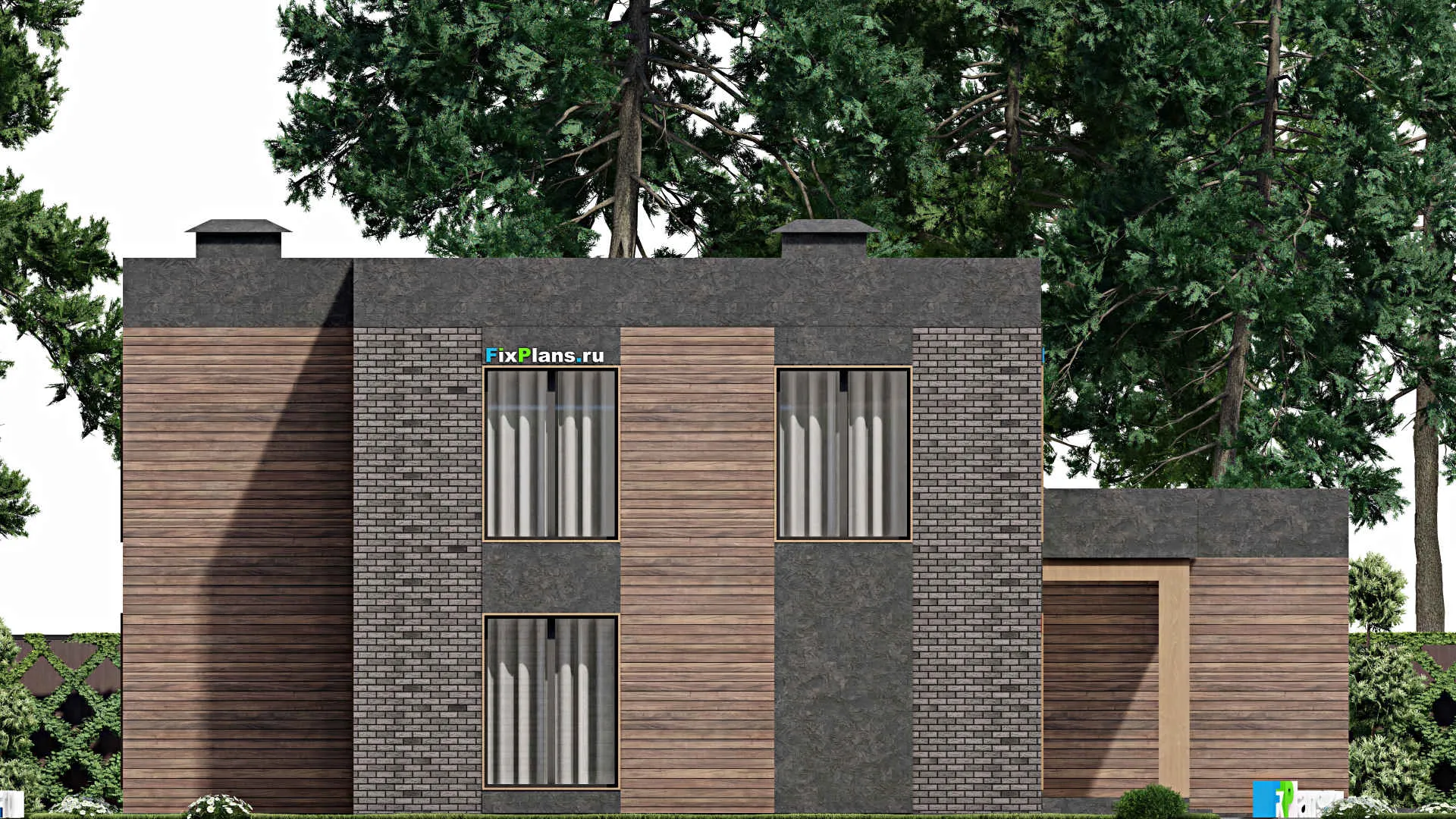 F-8108 - Проект двухэтажного дома 15 на 16, площадью 190 м² с гаражом на 2 машины и 4 спальнями