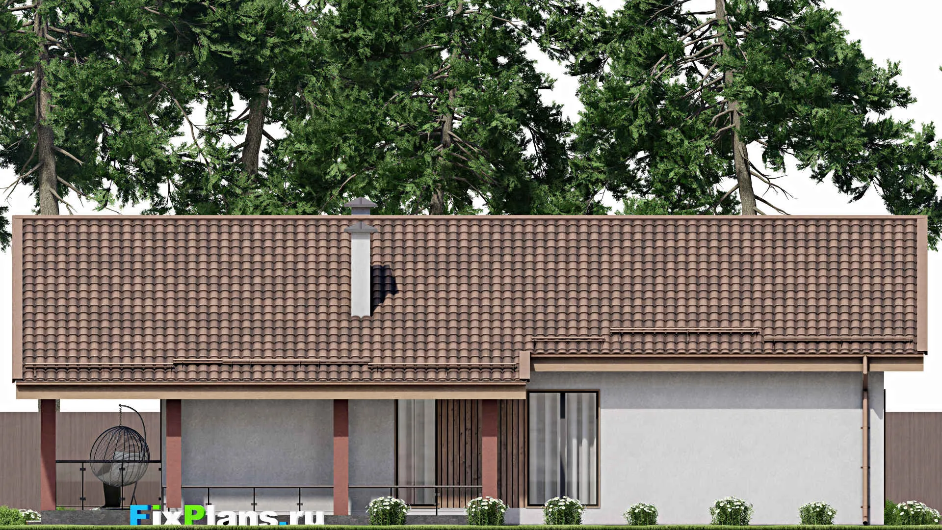 F-9494 - Проект одноэтажного дома 13 на 18, площадью 260 м² с террасой, цокольным этажом и 2 спальнями