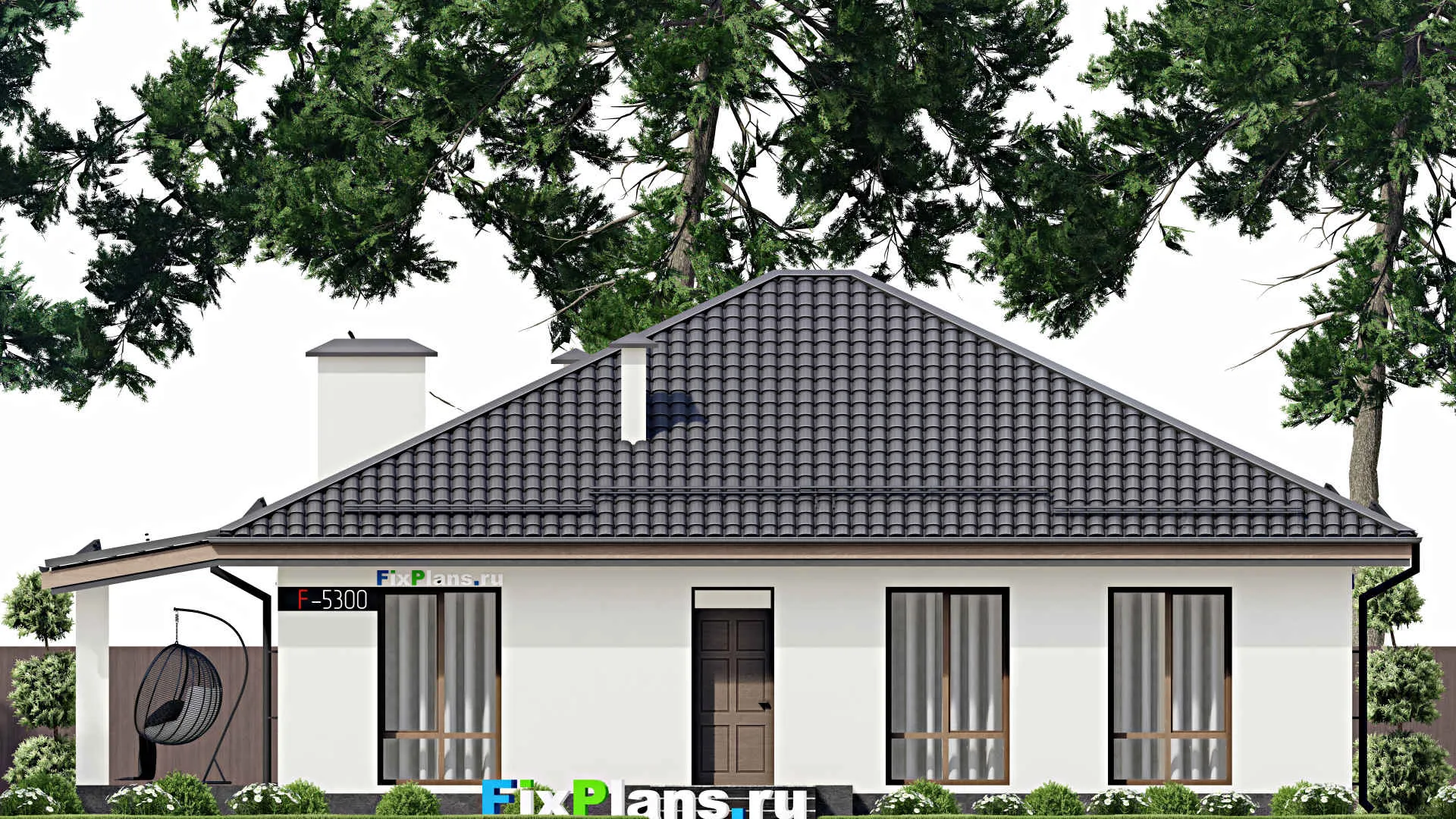 F-5300 - Проект одноэтажного дома 12 на 13, площадью 150 м² с террасой и 2 спальнями