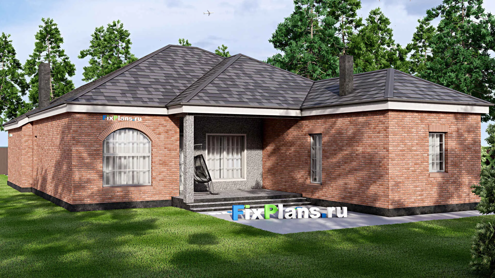 F-16811 - Проект одноэтажного дома 15 на 24, площадью 220 м² с террасой, гаражом на 2 машины и 3 спальнями