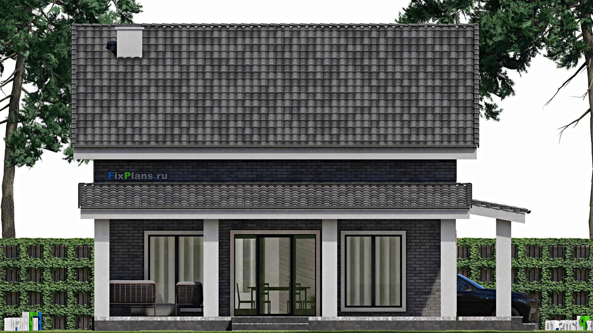 F-1709 - Проект дома с мансардой 10 на 10, площадью 150 м² с террасой и 4 спальнями