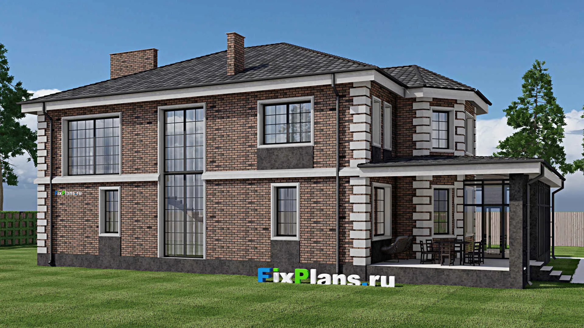 F-1529 - Проект двухэтажного дома 12 на 20, площадью 350 м² с террасой, балконом, спортзалом и 2 спальнями