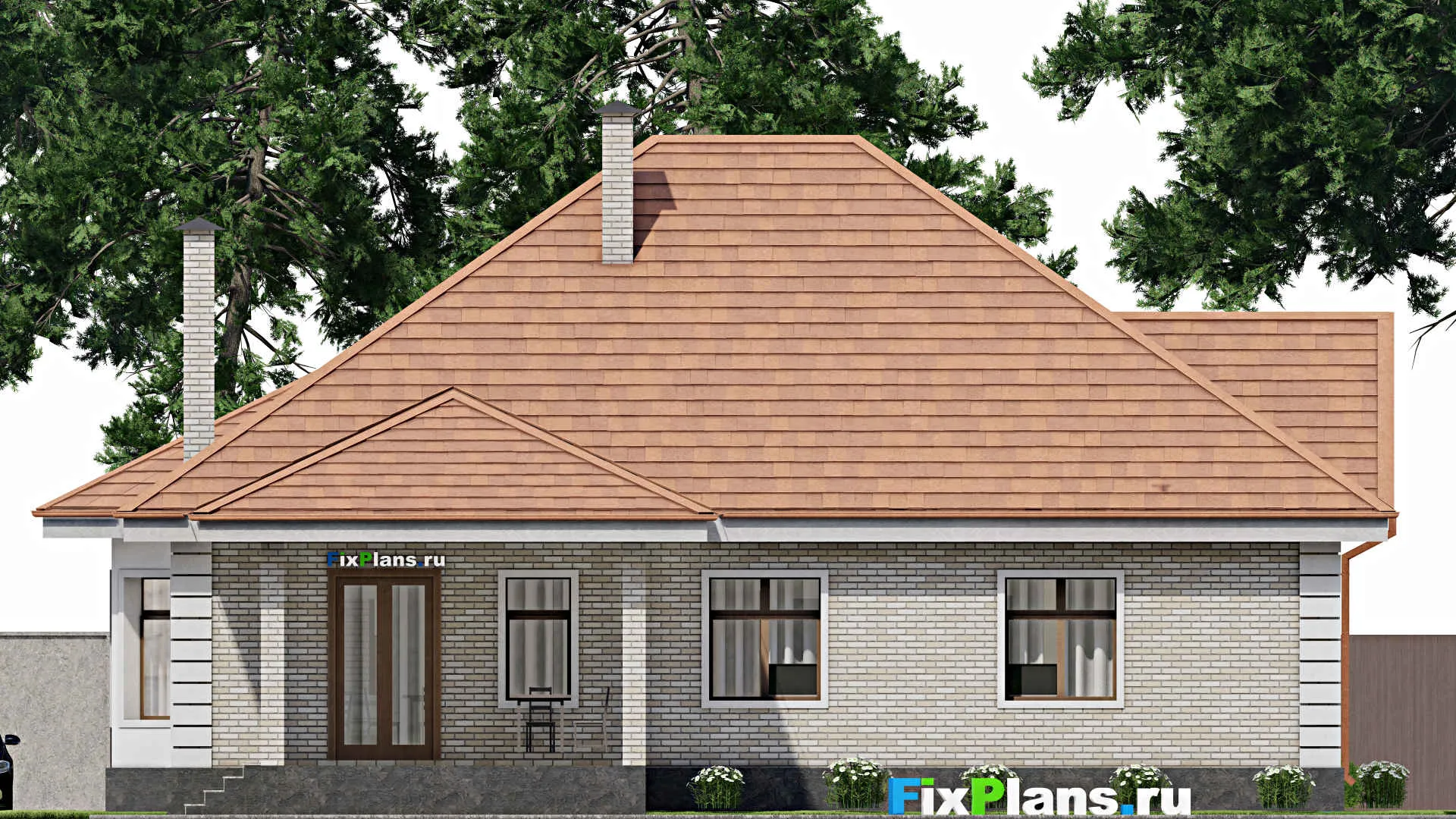 F-10178 - Проект одноэтажного дома 16 на 19, площадью 200 м² с террасой и 3 спальнями