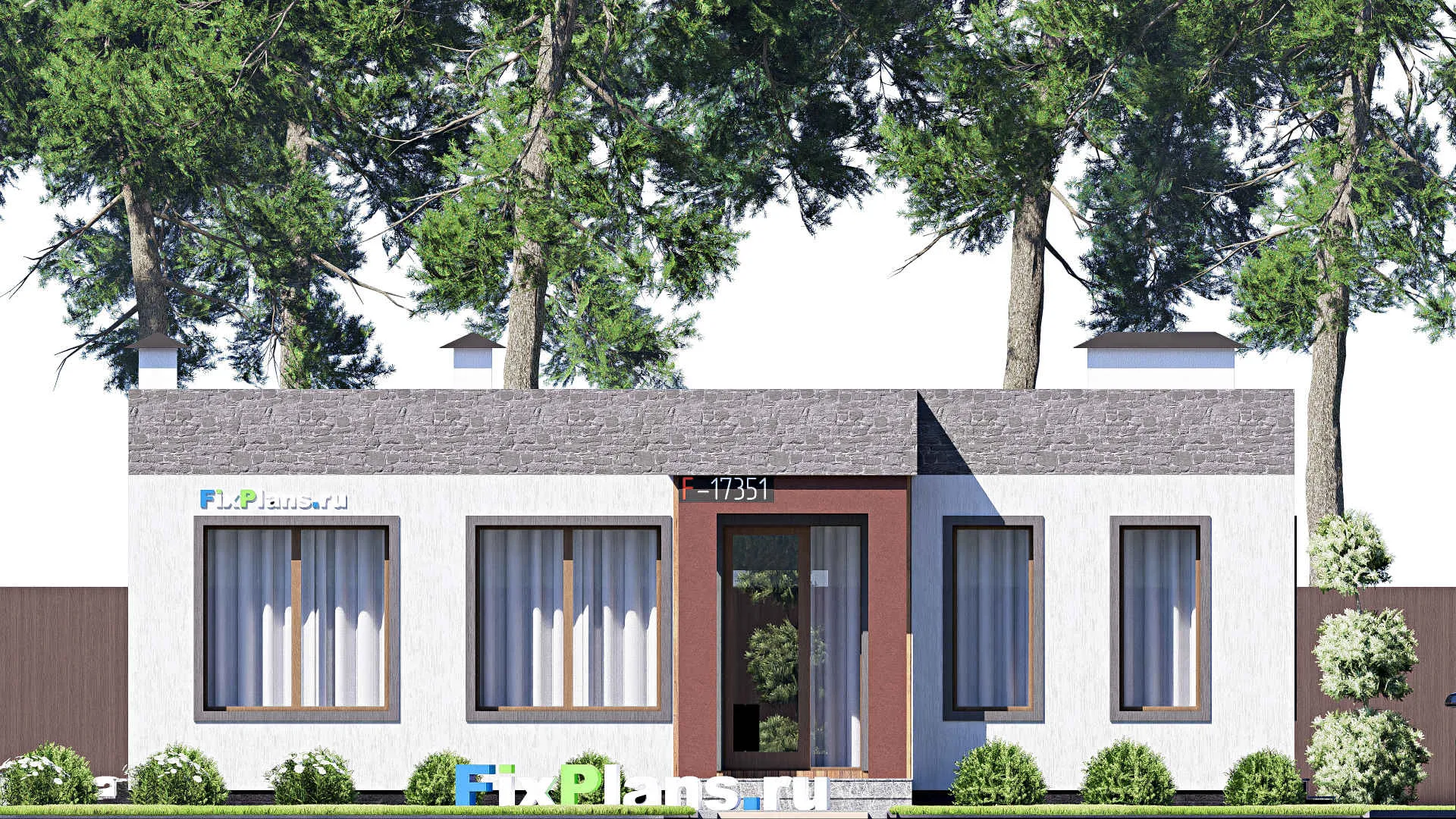 F-17351 - Проект одноэтажного дома 12 на 13, площадью 110 м² с террасой и 2 спальнями