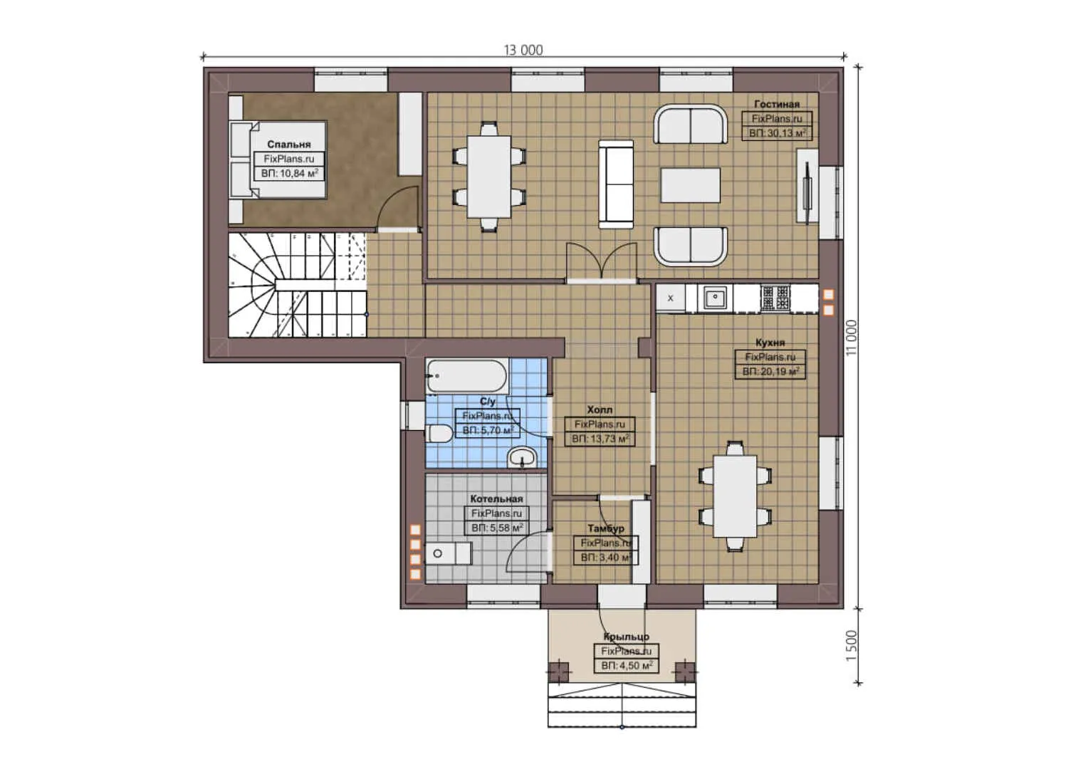 F-3752 - Планы дома с мансардой 11 на 13, площадью 190 м² с балконом и 4 спальнями
