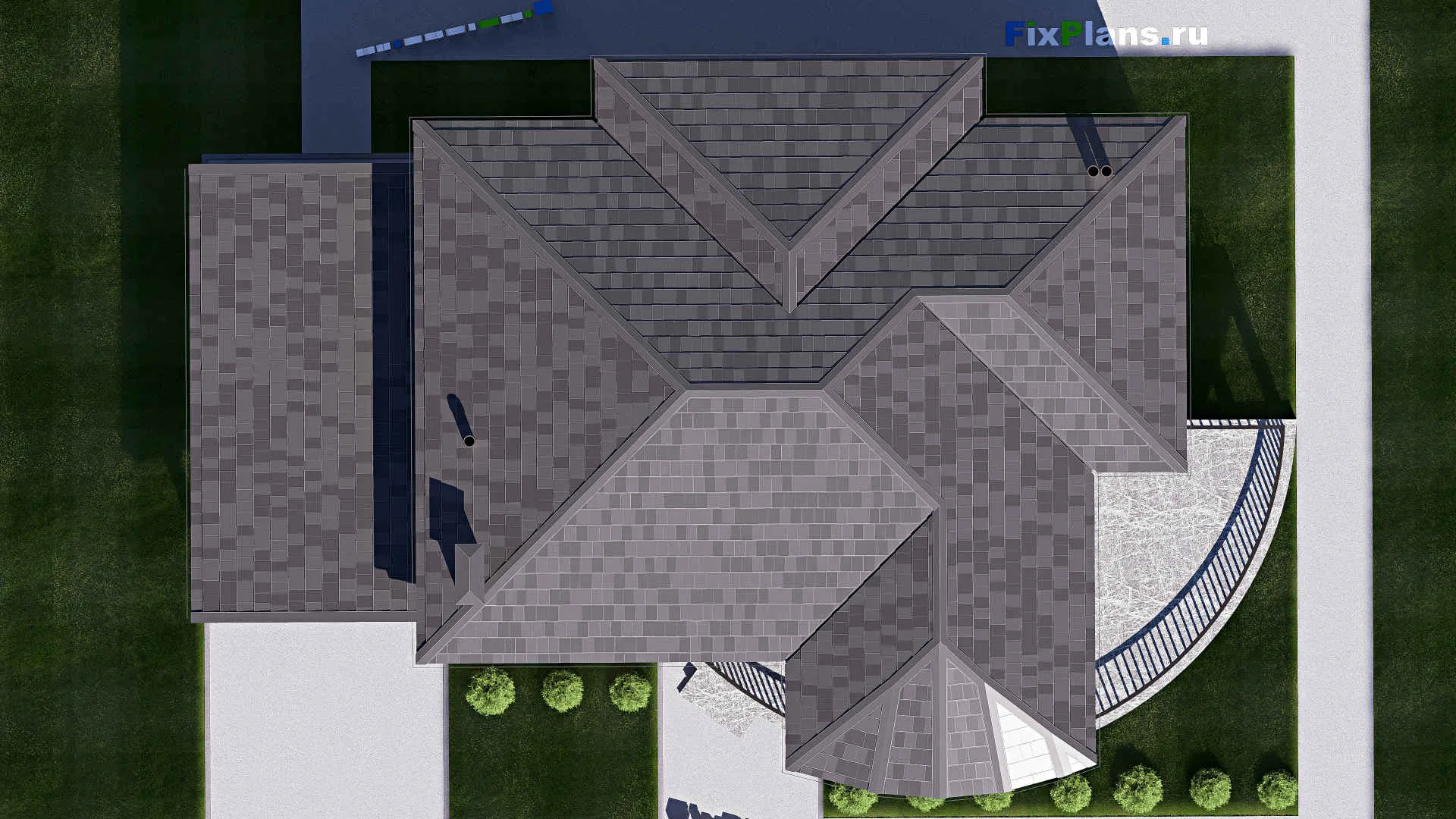 F-20519 - Планы двухэтажного дома 14 на 18, площадью 250 м² с террасой, балконом и 5 спальнями