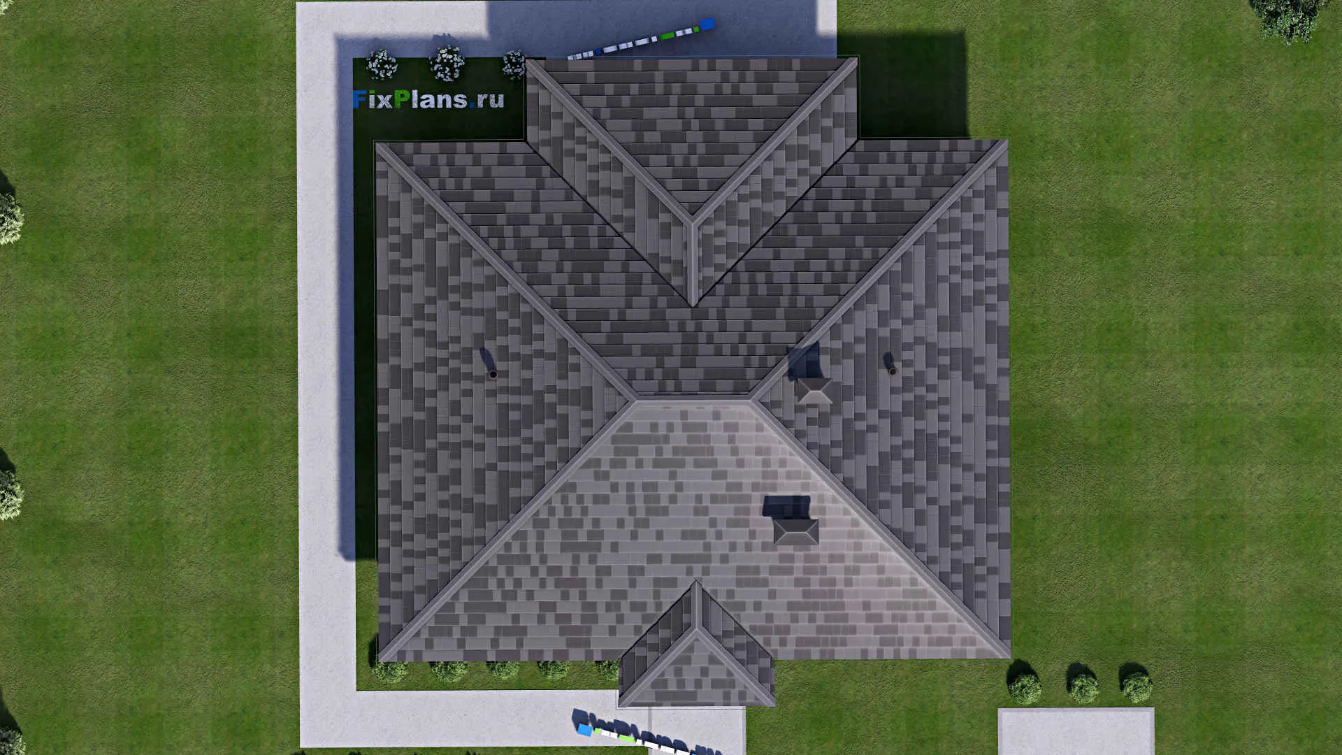 F-15245 - Проект одноэтажного дома 16 на 16, площадью 170 м² с террасой и 4 спальнями