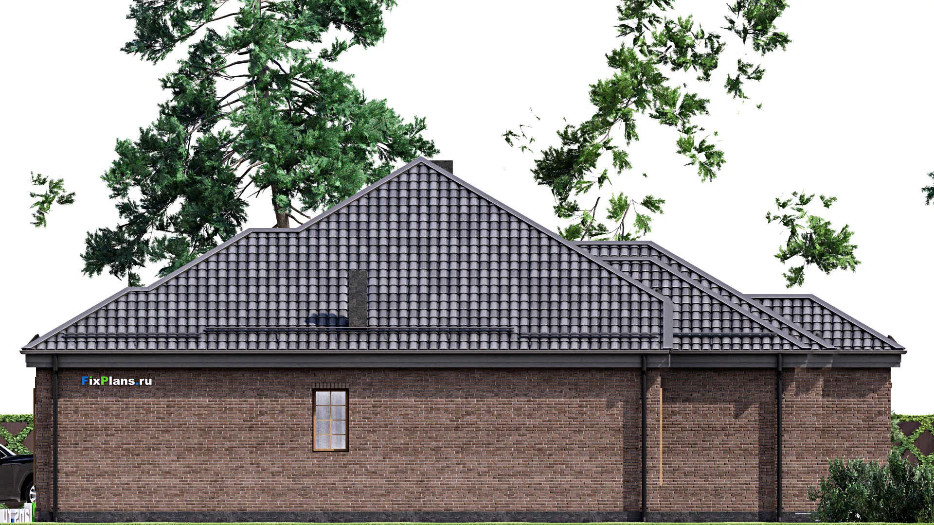 F-16847 - Проект одноэтажного дома 19 на 21, площадью 260 м² с террасой, гаражом на 2 машины и 4 спальнями