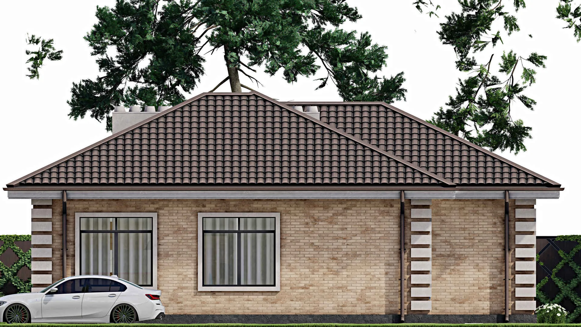 F-3680 - Проект одноэтажного дома 13 на 14, площадью 120 м² с 3 спальнями