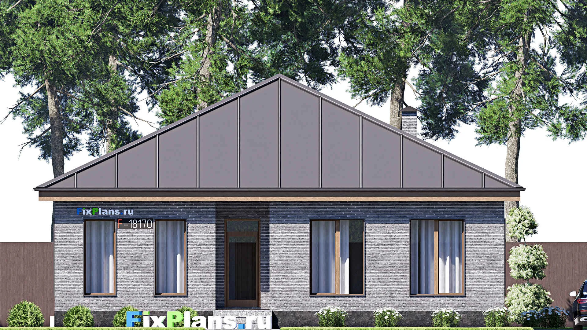 F-18170 - Проект одноэтажного дома 13 на 14, площадью 130 м² с террасой и 3 спальнями