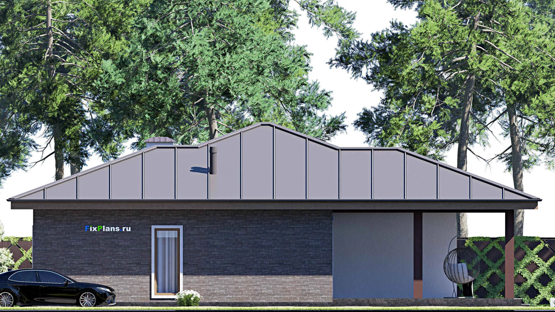 F-18521 - План одноэтажного дома 13 на 17, площадью 160 м² с террасой и 3 спальнями