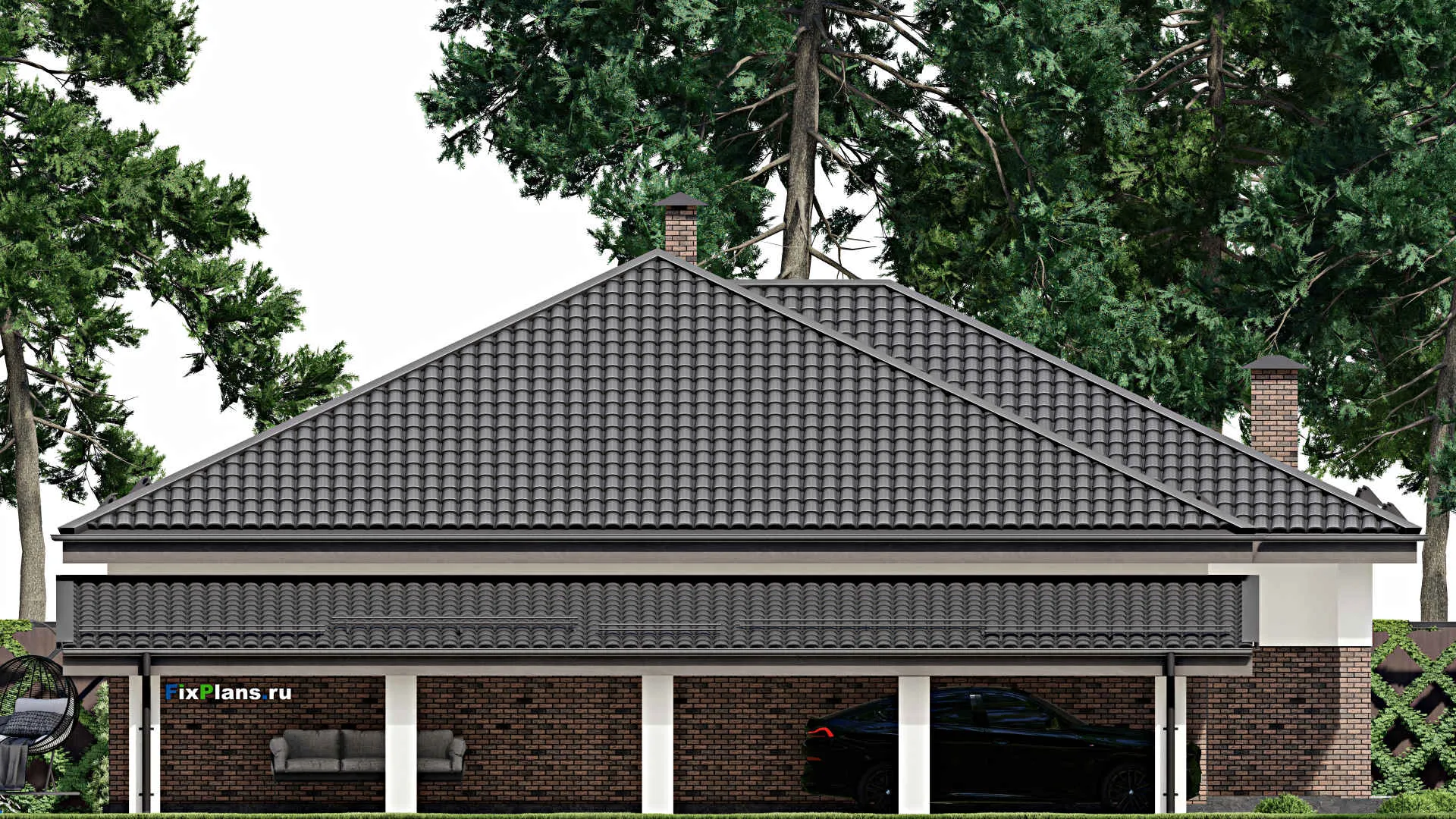 F-5012 - Проект одноэтажного дома 12 на 16, площадью 180 м² с террасой и 3 спальнями