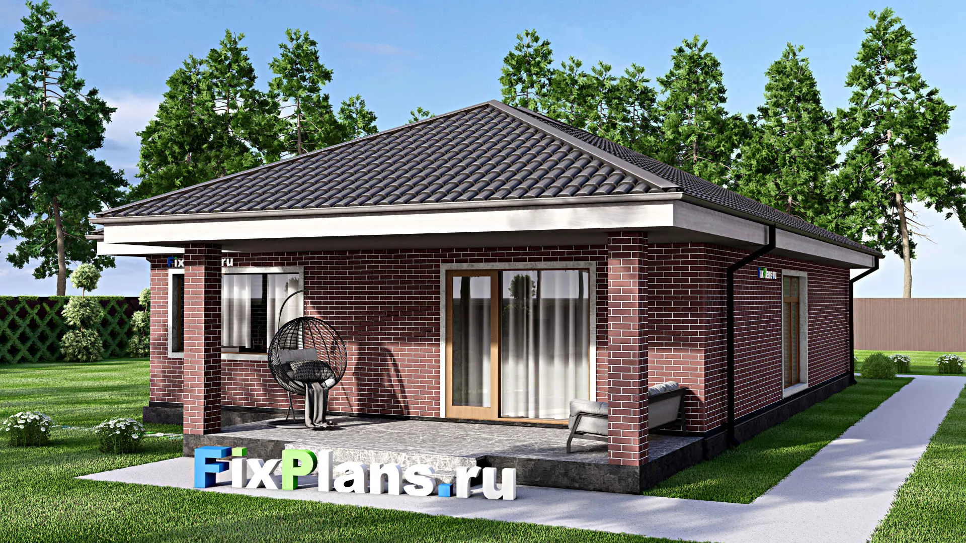 F-13400 - Проект одноэтажного дома 11 на 20, площадью 160 м² с террасой и 3 спальнями