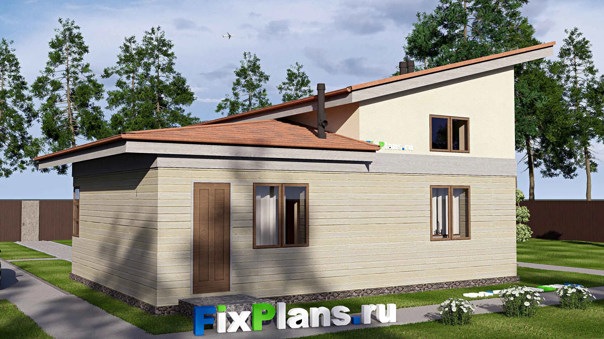 F-20312 - Проект одноэтажного дома 12 на 15, площадью 90 м² с террасой и 1 спальнями