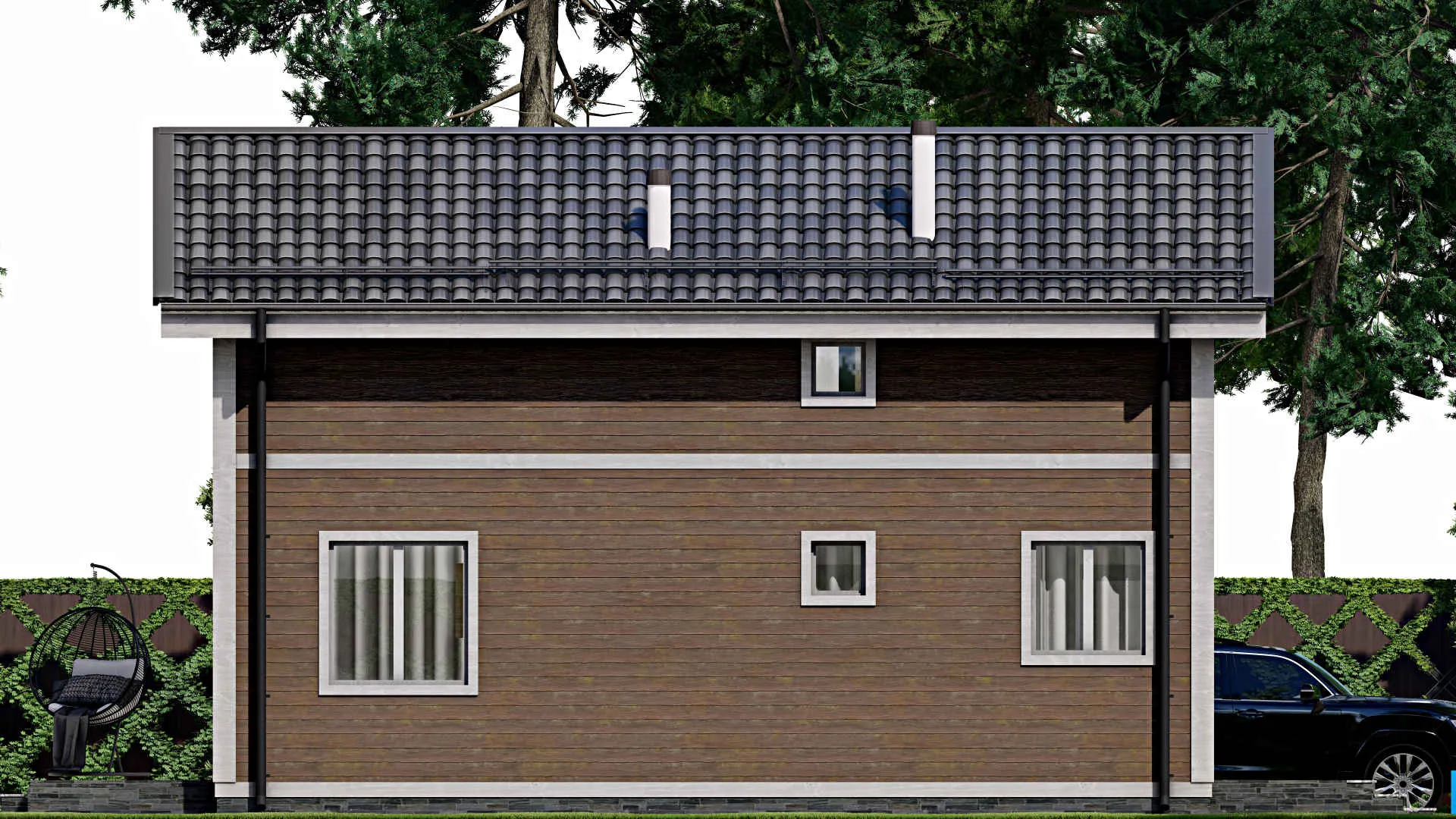 F-12185 - Проект дома с мансардой 6 на 14, площадью 110 м² с террасой и 3 спальнями