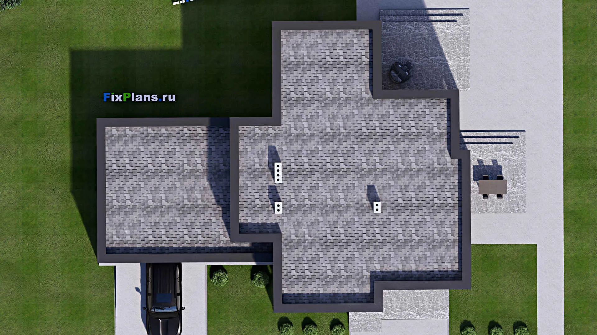 F-16019 - Проект двухэтажного дома 17 на 24, площадью 330 м² с террасой, гаражом на 2 машины и 4 спальнями